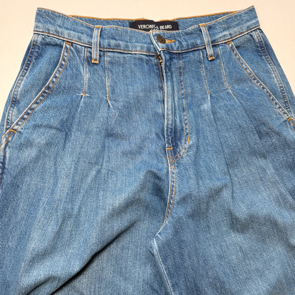Veronica Beard Mia Wide Leg Trouser Jeans 28 High Rise Blue Pleated Capsule - Picture 3 of 13